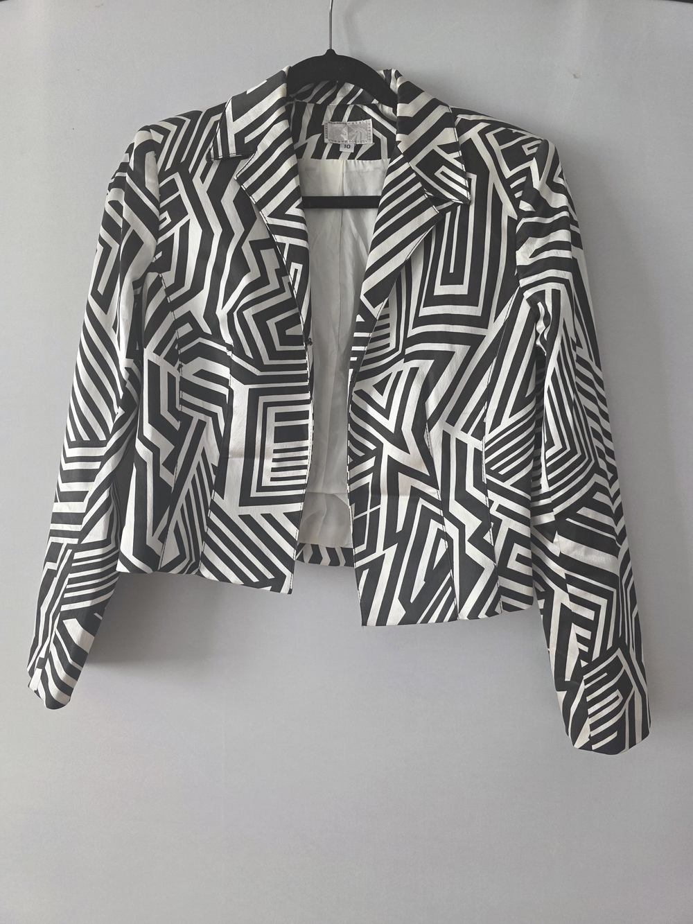 Geometric Black & White Cropped Blazer
